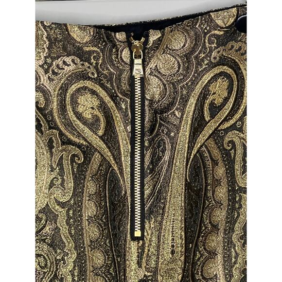 Alice + Olivia Yolanda Brocade High Waisted Mini Skirt Metallic Gold Women's 10 - Picture 8 of 8
